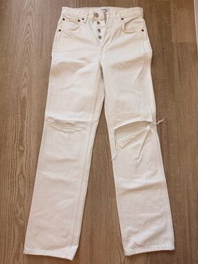 Re/Done White Distressed Straight-Leg Jeans - Women's